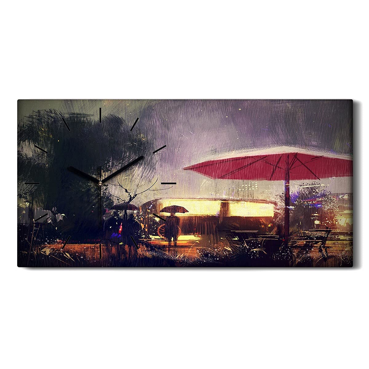 Horloge sur Toile Art Moderne de Prestige Park à la Pluie 60x30cm