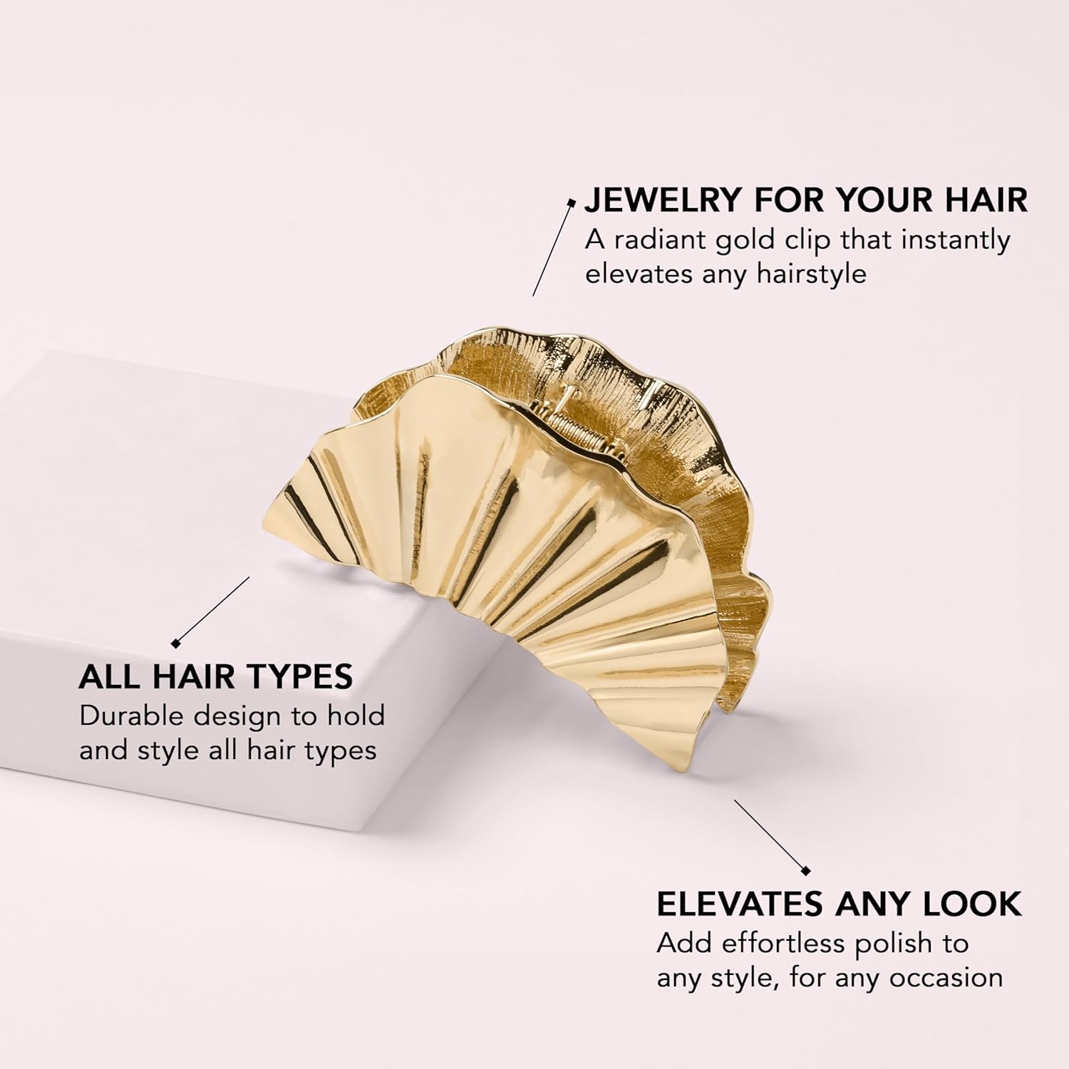 The Hair Edit Golden Hour Claw Clip, Elevated Metal Gold Claw Clip for Women, Elegant Hair Accessory All Hair Types, Jewelry for Hair, Strong Non-Slip Grip Clip for Updos, Half-Ups, & French Twists