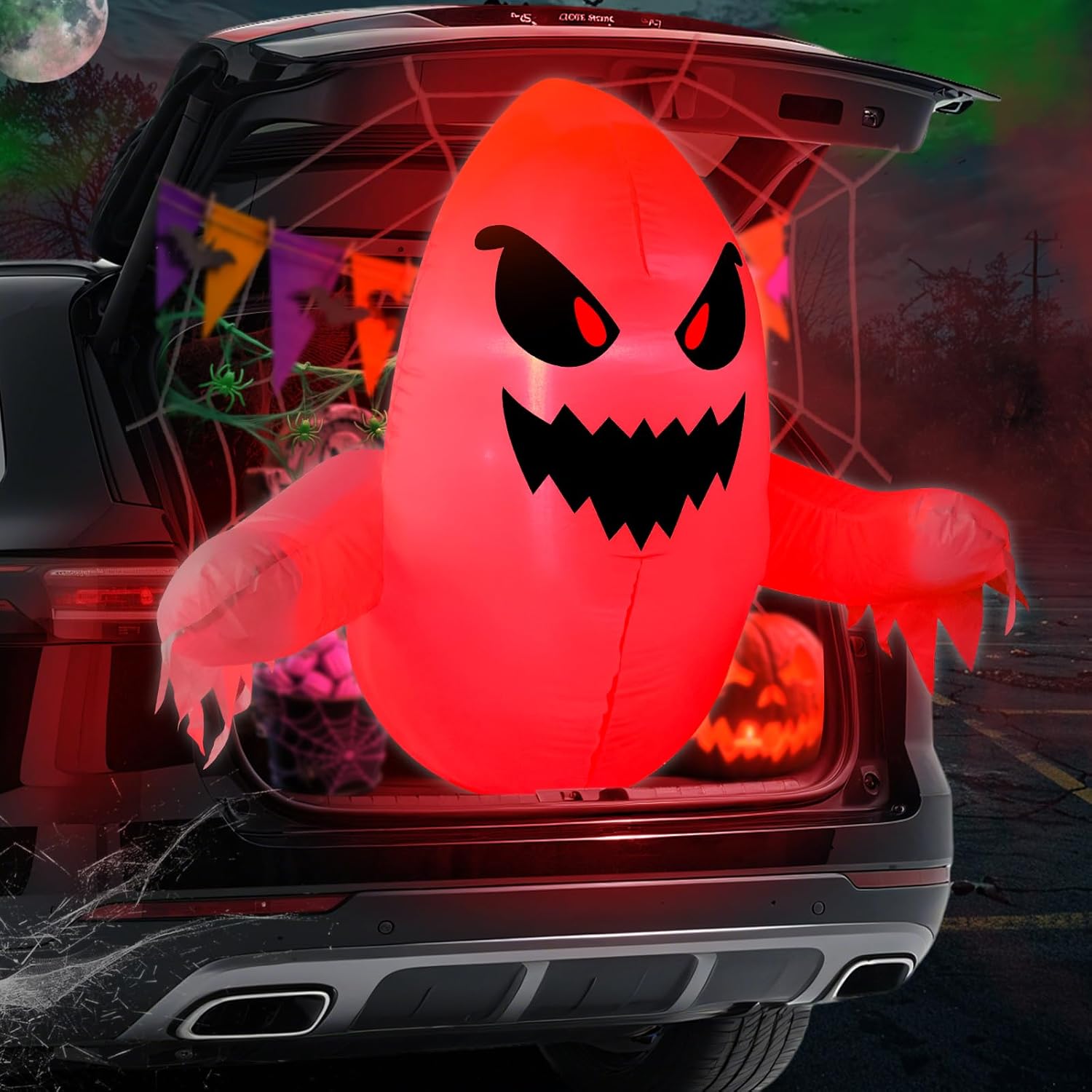TURNMEON 3.5FT Halloween Inflatable Ghost Trunk or Treat Car Decoration Kit Broke Out from Car Decor SUV Build-in LEDs Blow up Halloween Outdoor Decorations Party Lawn Yard