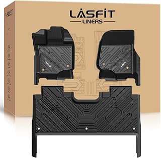 LASFIT TPE Floor Mats for Ford F-150 2021-2026 SuperCrew & F-150 Lightning 2022-2025 - Custom Fit All-Weather Liners, 1st/2nd Row w/Fold Flat Storage, 3pc Black