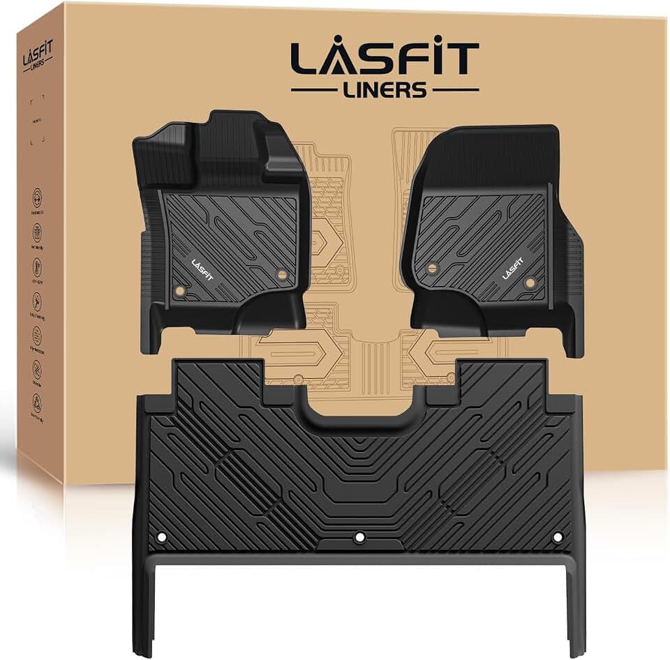 LASFIT Floor Mats for Ford F-150 2015-2026 SuperCrew, w/Fold Flat Storage | F150 Lightning 2022-2025 SuperCrew Carpet Floor, All Weather TPE Protector Easy Clean Anti-Slip Truck Floor Liners Global Recycled Standard