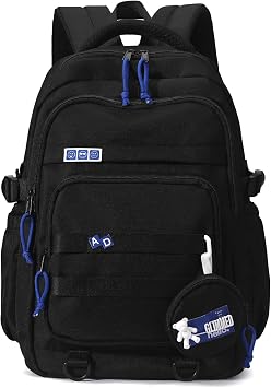 Kids Backpack for Girls - Aesthetic School Backpack for Teens & Elementary Students - Black Bookbag