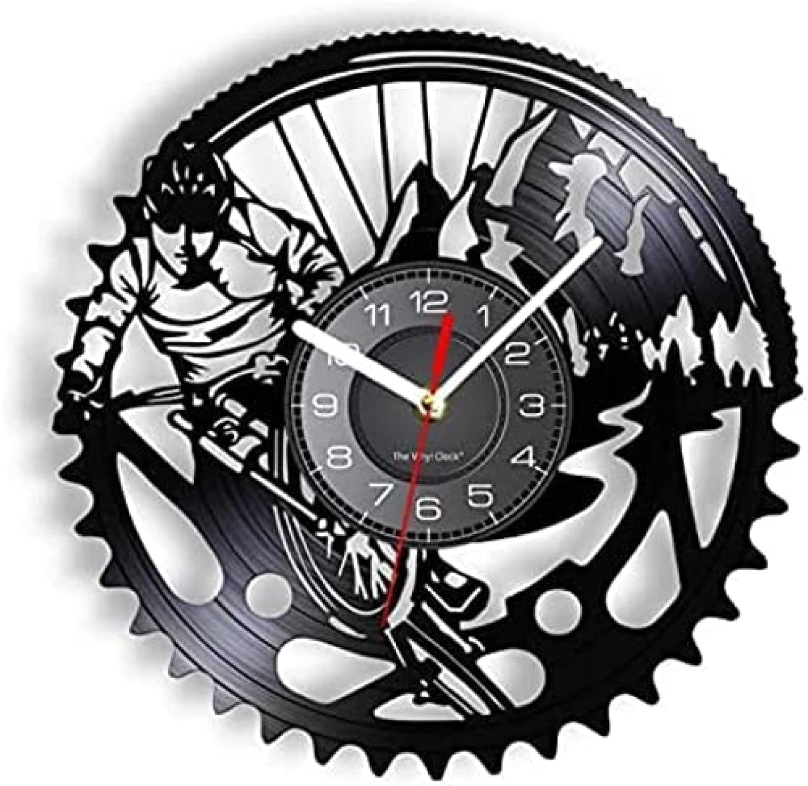 Horloge silencieuse vélo vinyle vintage 12 pouces sans tic-tac pour salon