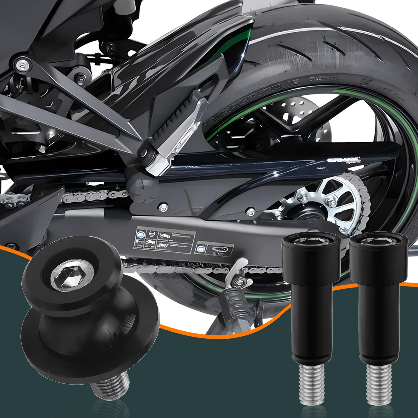 LPZMPZ Brazo Oscilante Motocicleta Universal Diabolos para los Caballetes Traseros de Moto, Soporte de Deslizadores Moto, Carrete de Brazo Oscilante M6 M8 M10 (Negro)