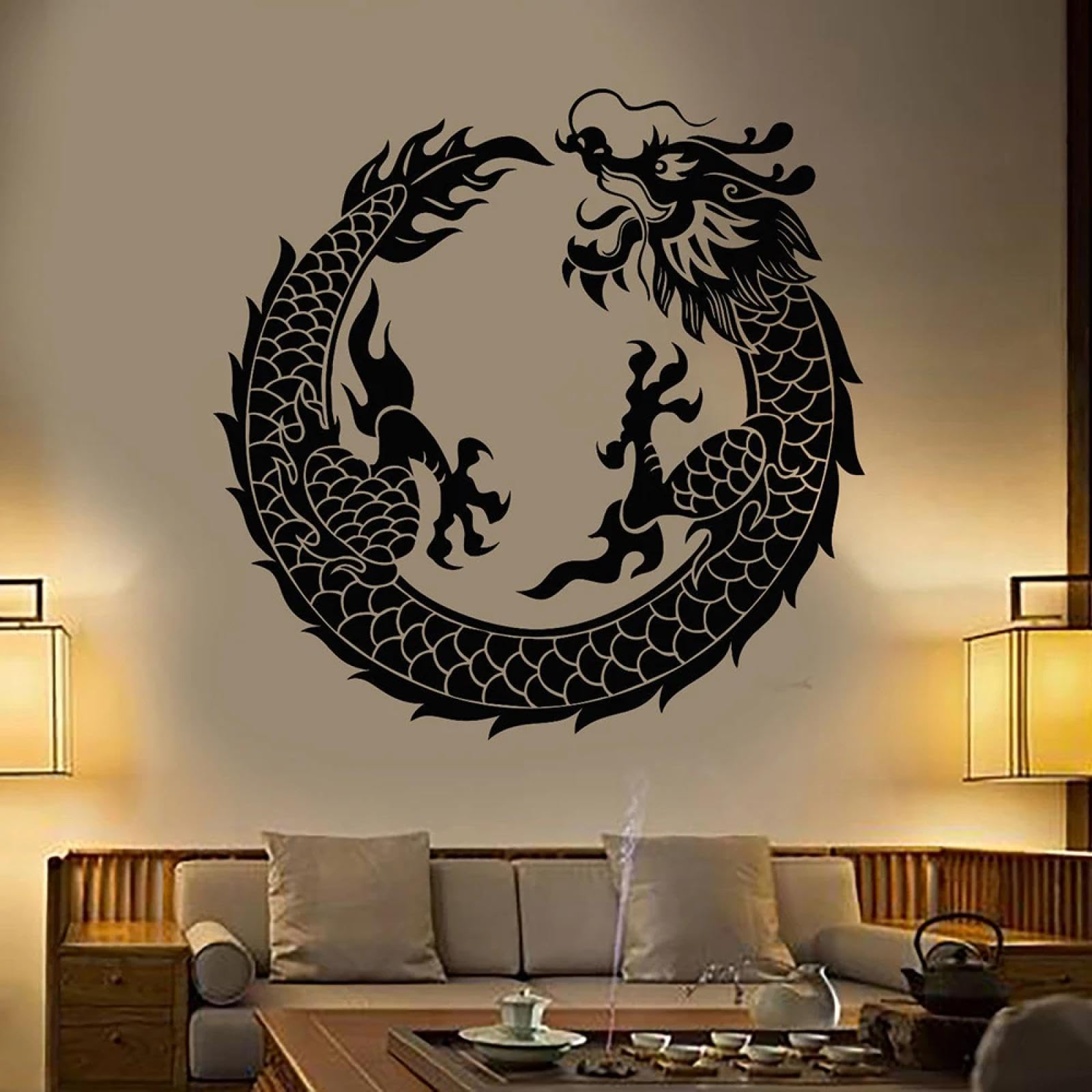 YOUOUSI Asian Dragon Totem wall Decal, Chinese Dragon Round Dragon wall Vinyl Home Living Room Children's Room playroom Art Decal