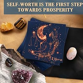 Faivykyd Libra Crystals Gift - 6 Libra Zodiac Natural Stones w/ 50 Miracle Mantras Affirmation Cards, Healing Astrology Gifts for Promoting Positive Energy, Self-Care, Love & Wealth