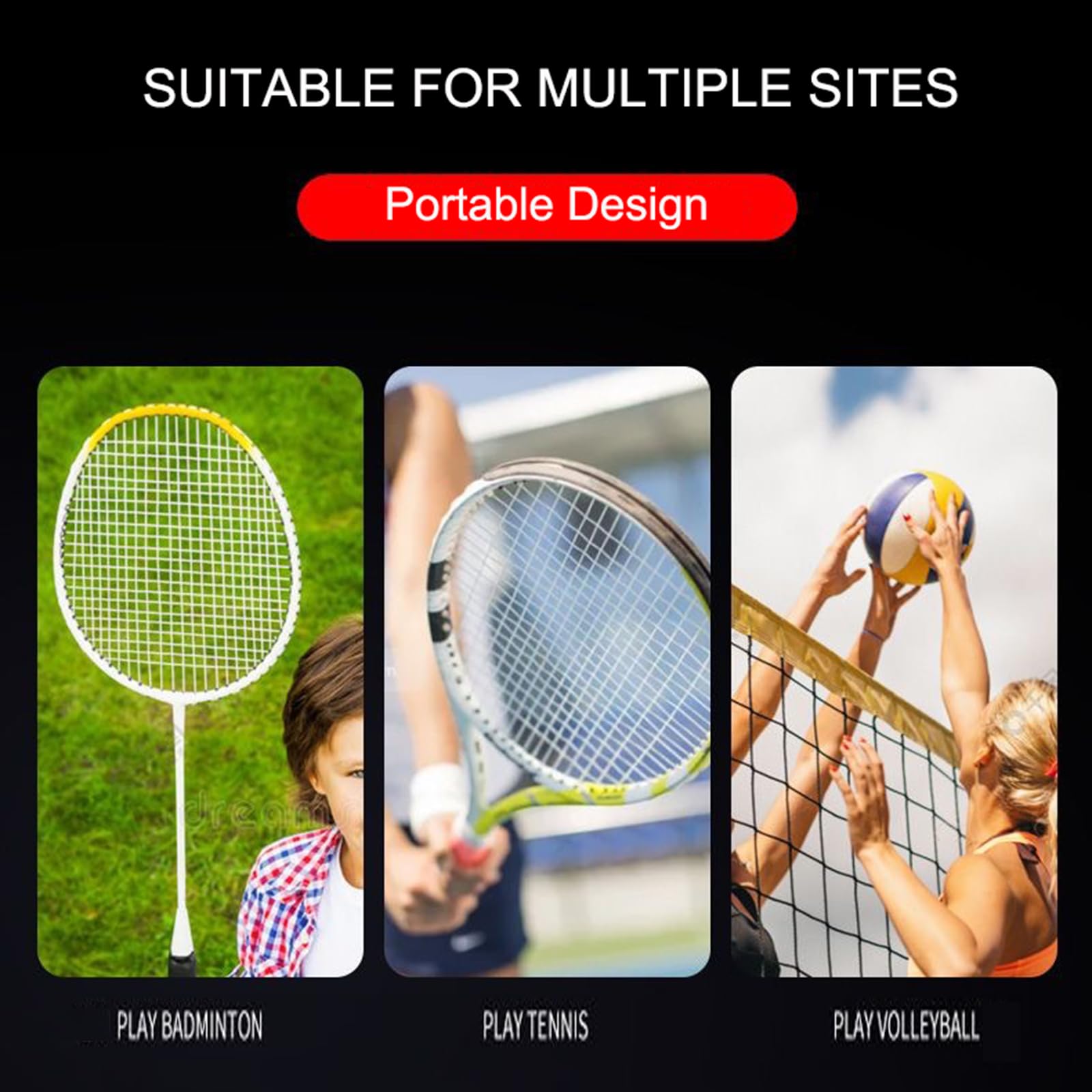 Red de bádminton, red de voleibol ajustable en altura de 1,07-1,57 m, red de pickleball plegable de 20 pies de ancho, juego de red de tenis portátil con postes, soporte y bolsa de transporte