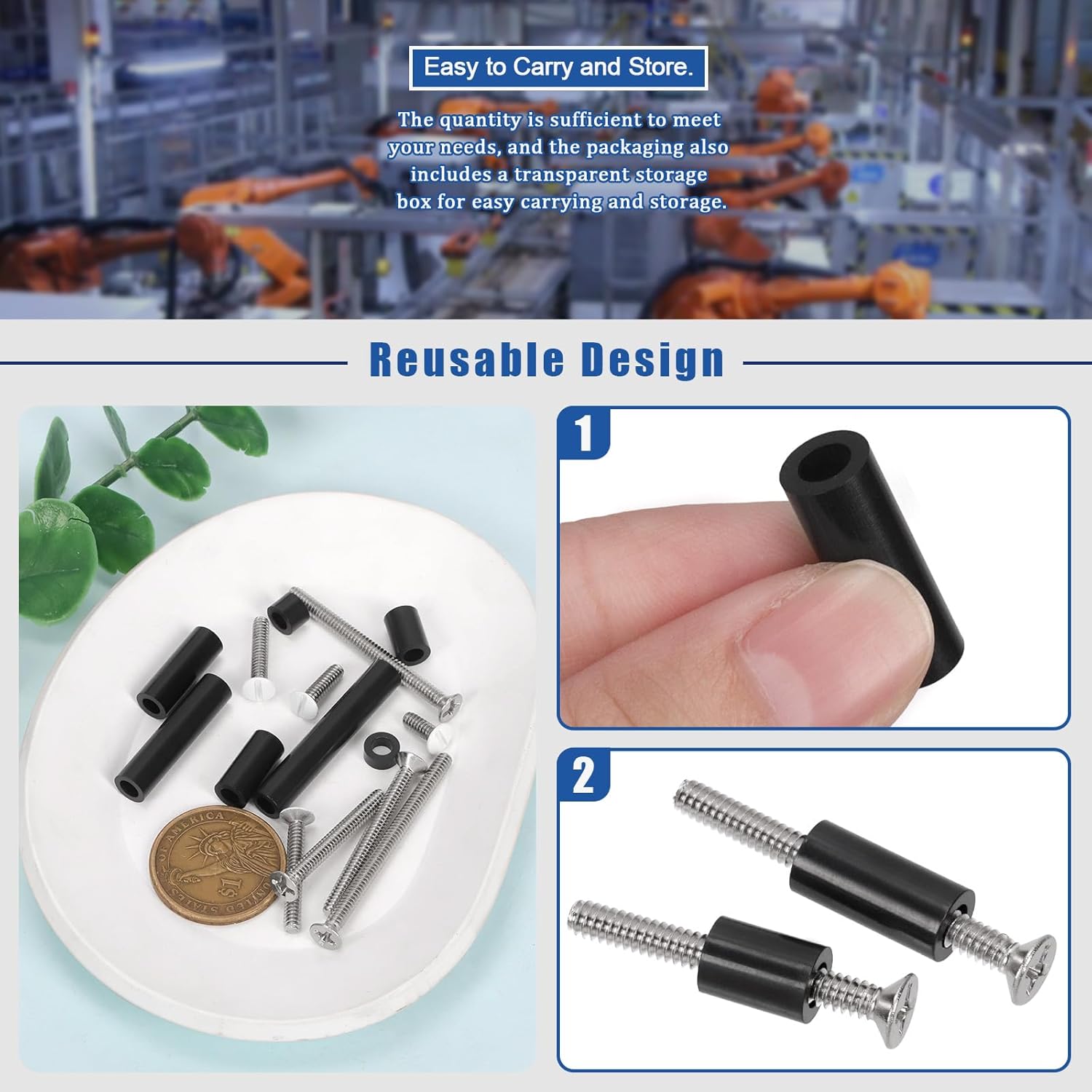 Glarks 385pcs White Wall Plate Screw Set, 3/8’’ 1/2’’ 3/4’’ 1’’ Long, Outlet Plate Screw and Long Electrical Outlet Screw with Nylon Round Spacer, Switch Panel Screw, Outlet Cover Screw for Wall Plate