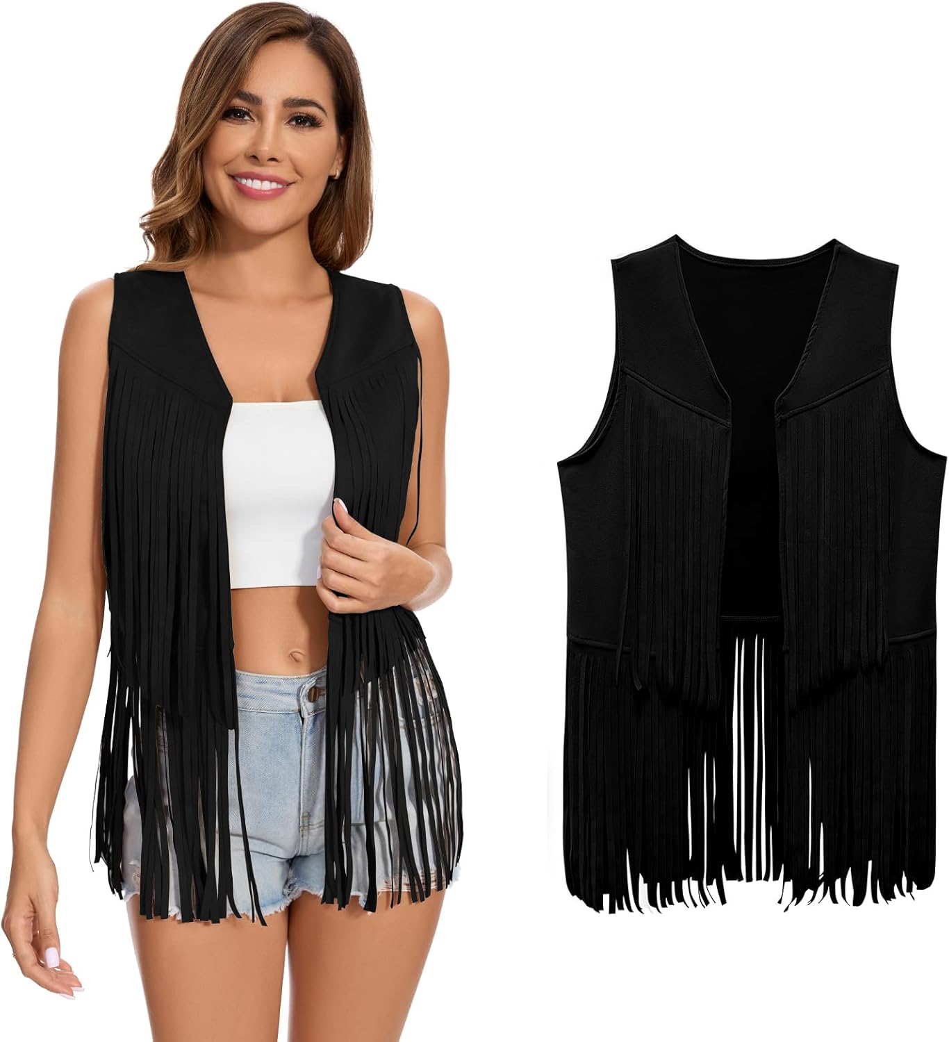 Lumeifushi Women's Fringe Vest 60s 70s Hippie Vest Sleeveless Cowgirl