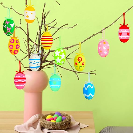Easter Tree Decorations,Hanging Easter Egg Ornaments for Tree Decorations Indoor Outdoor 12Pcs