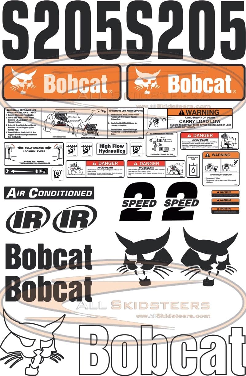 Complete S205 Decal Sticker Kit 30pcs (New Style) for Bobcat Skid Steers | Replaces OEM Model # 7120804