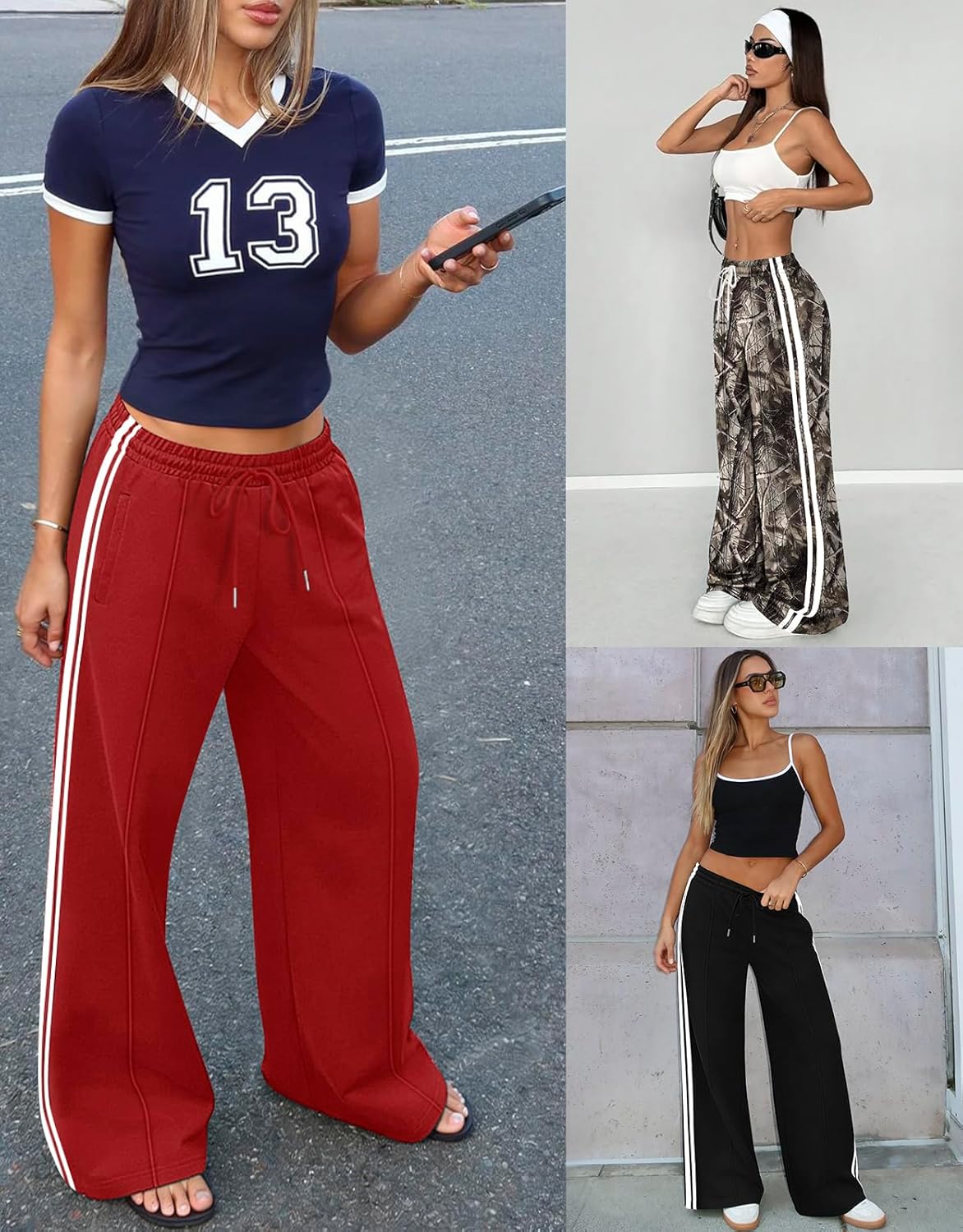 Womens Track Pants Wide Leg Loose Fit Athletic Running Training Warm-Up Sweatpants Joggers Gym Lounge Pants Red XL
