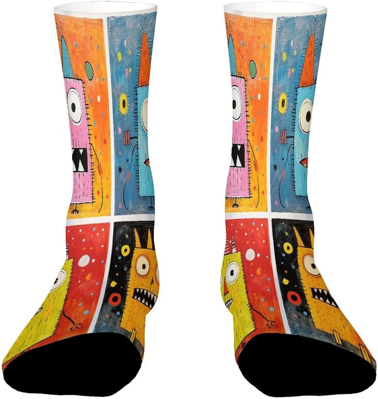 Four Colorful Monsters Crew Sock High Stocking Grippy Socks | Socks for Men & Women,Stockings-Long Thin Tube Sports, Breathable Soft Athletic for Nurses,Travel