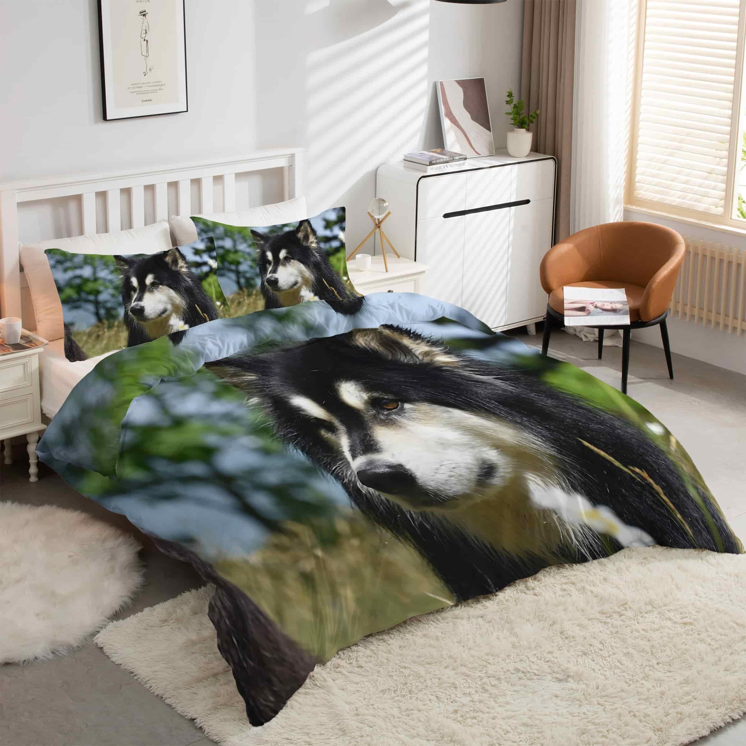Housse de couette 200x200 Husky avec 2 taies d'oreiller en microfibre douce