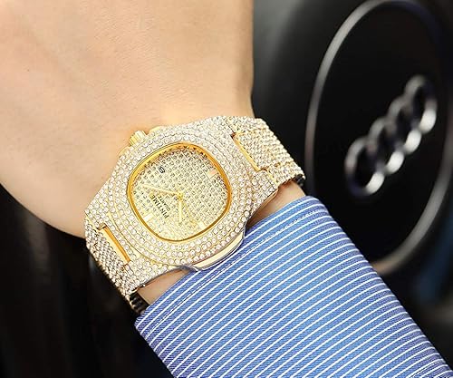 Miniatura 3 de Reloj de pulsera unisex de lujo completo de diamantes de imitación de cuarzo analógico de moda de cuarzo de acero inoxidable