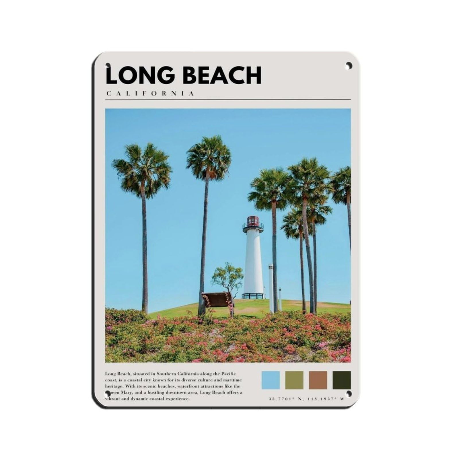 Long Beach California Poster California Art Retro Poster Metal Tin Sign Chic Art Retro Iron Painting Bar People Cave Cafe Family Garage Poster Wall Decoration 12x16inch(30x40cm)
