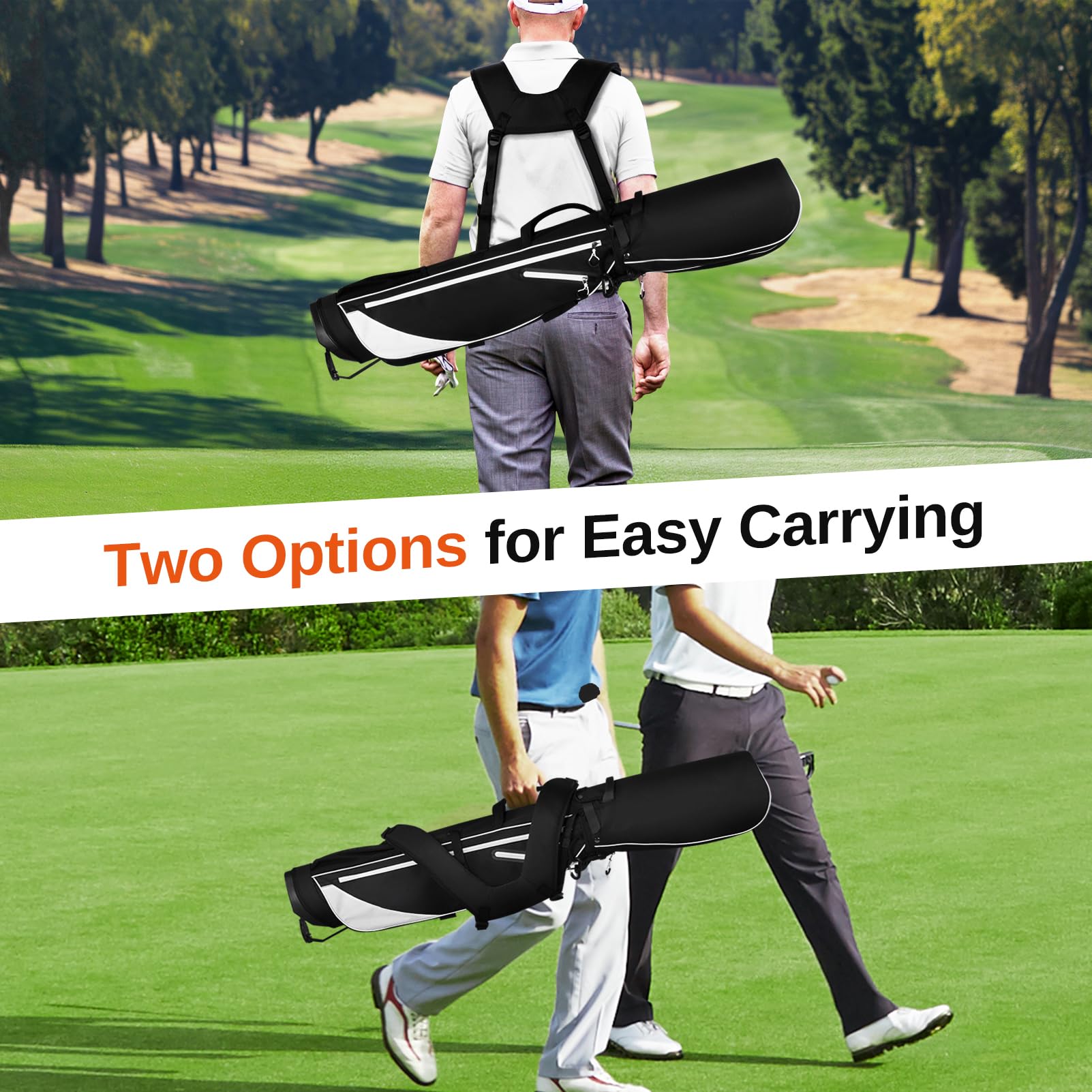 Sac de Golf Léger sur Support - 4 Séparateurs Pleine Longueur, 10 Clubs Max, 1.7 kg, Double Bretelles, Support Auto - Practice, par 3 et Terrains Standard