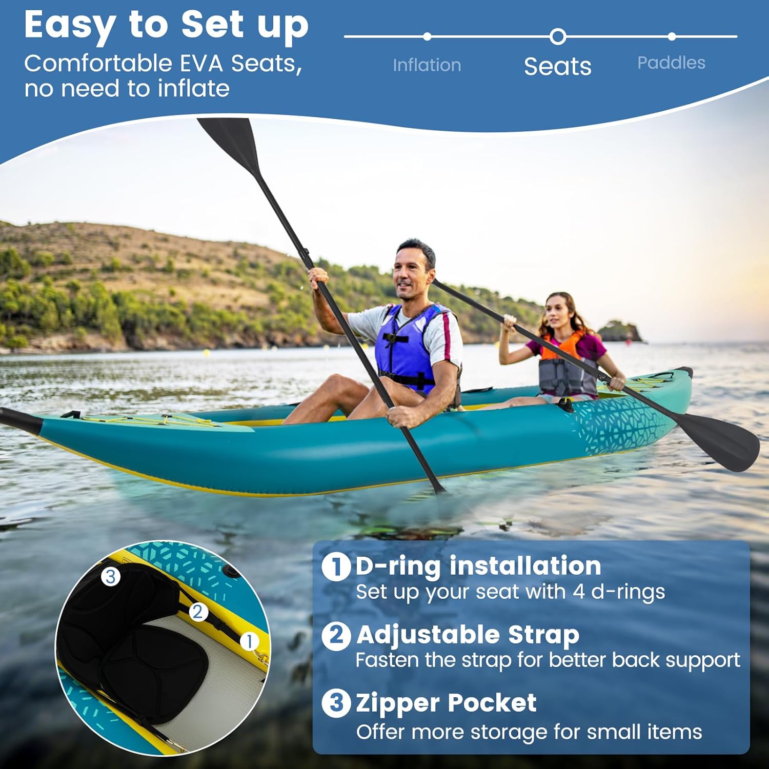 S AFSTAR Inflatable Kayak, 2 Person Canoe with 507 lbs Capacity, Drop-Stitch Floor, All Accessories & Carry Bag, 12.5 ft Large Sit in Tandem Kayak for Fishing, Camping & Exploring for Adults