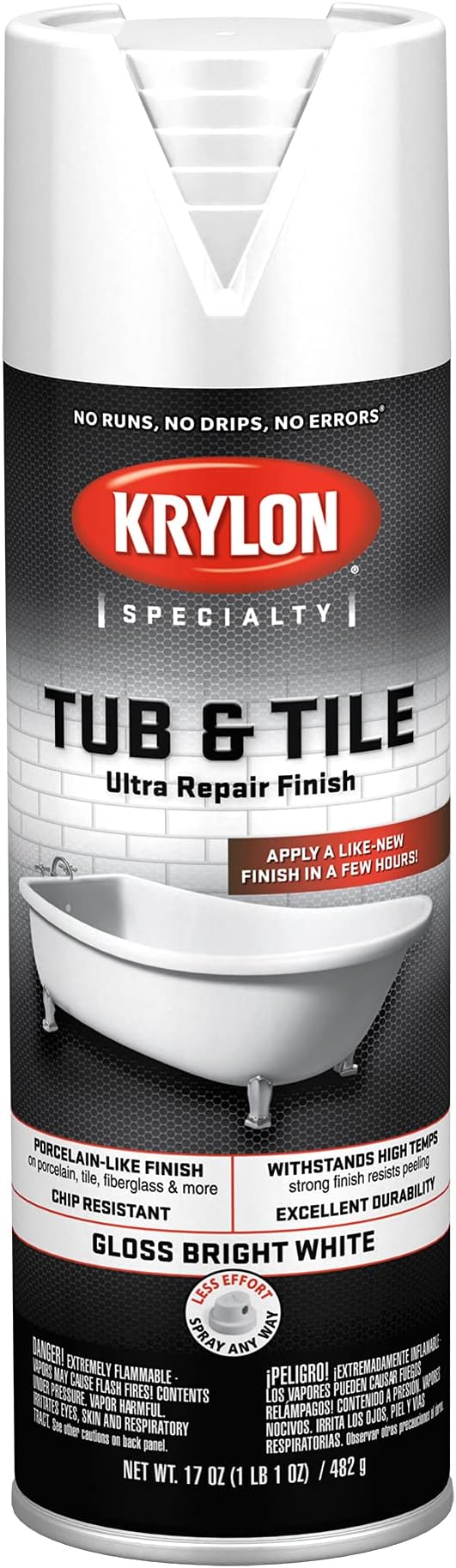 Krylon K04502007 Tub & Tile Ultra Repair Finish Spray Paint, Aerosol