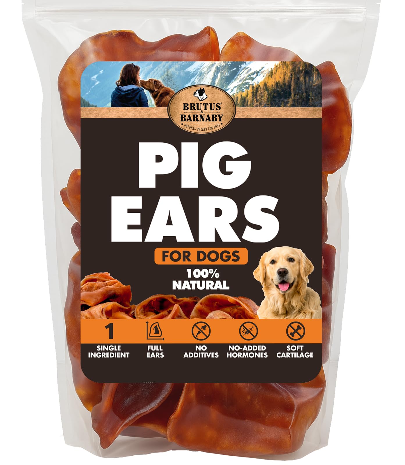 BRUTUS & BARNABY Whole Pig Ears for Dogs, 12 Ct. – All-Natural Single Ingredient Dog Chews, Slow Cooked & Fully Digestible Rawhide Alternative
