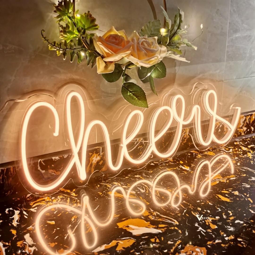 Cheers LED Neon Signs Beer Bar Club Wall Decor, Home Cheers neon Sign Restaurants, Wedding Birthday Party Decor, Bar Decor, Mini Bar, House Party(Warm White)-image-3