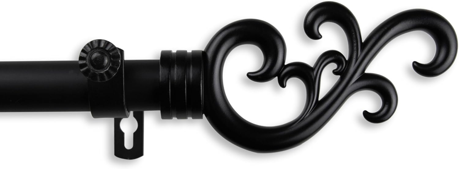 A&F Rod Décor - Mirah Curtain Rod 1 inch Diameter, 28-48 inch - Black