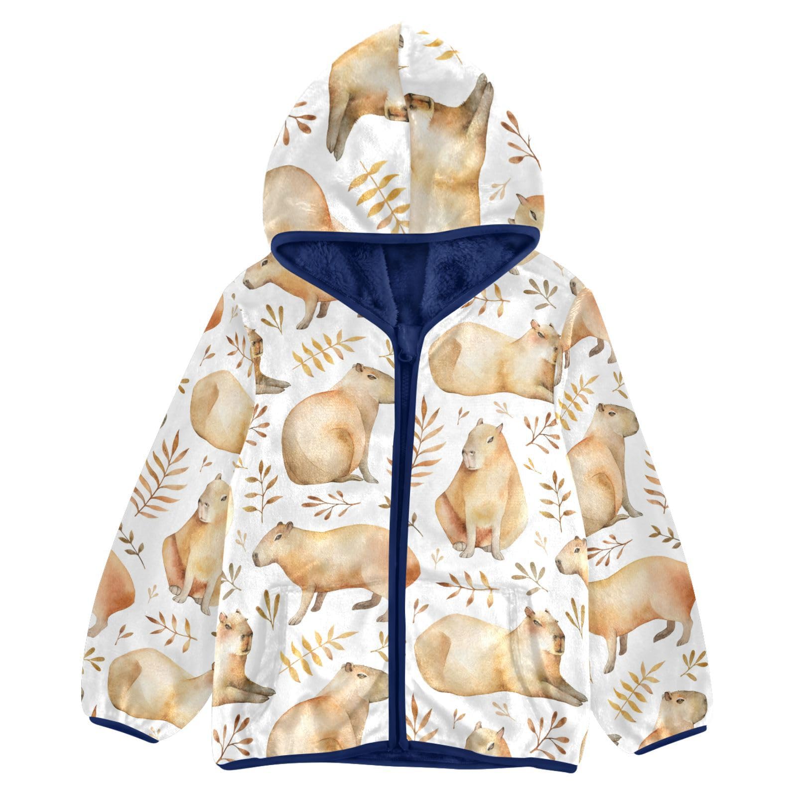 Aflyko Boys Fleece Coat Blue Zip-Up Hoodie Girls Outerwear Kids Hooded Jacket