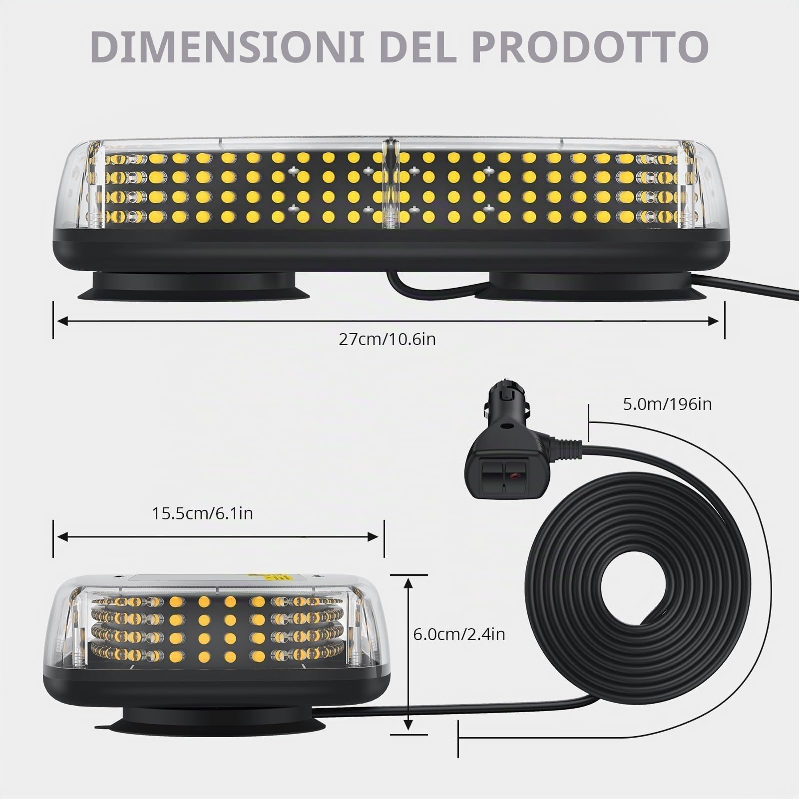 Justech 240 LED Lampeggiante Arancione LED Strobo Spia 12V Luci Lampeggianti Emergenza Fari Stroboscopiche con Base Magnetica e Doppia Interruttore per Auto Rimorchio Camion Furgone Van Caravane