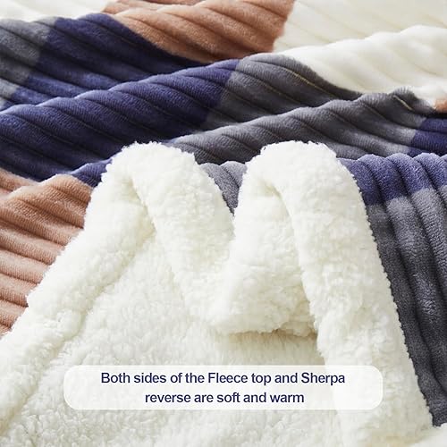 Miniatura 4 de Manta Sherpa de tamaño individual, manta gruesa a cuadros, 60 x 80 pulgadas, franela súper suave, forro polar, reversible, de terciopelo, cálida