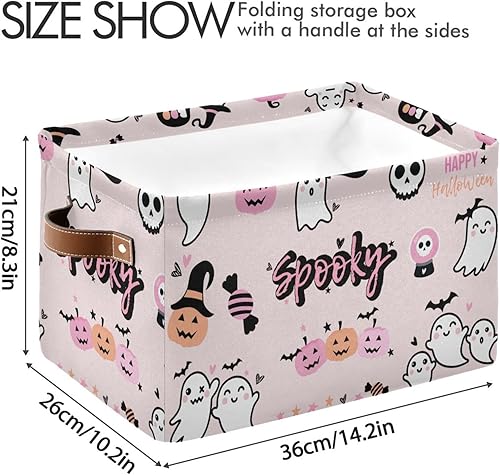 Miniatura 4 de Cesta de almacenamiento de lona plegable con asas, organizador de almacenamiento duradero de fantasmas de dibujos animados de Halloween para