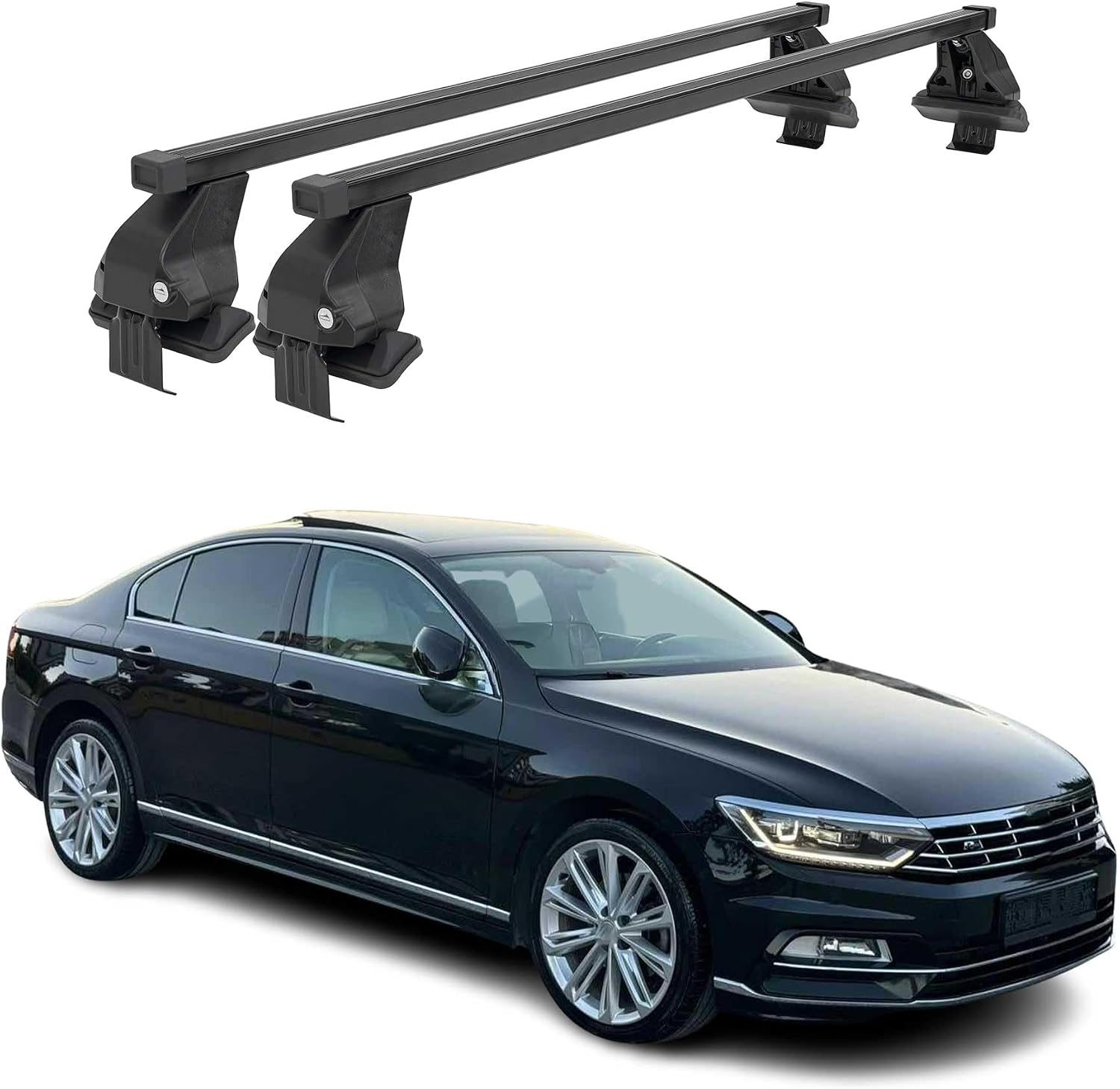 OMAC Roof Rack Cross Bars for Volkswagen Passat 2015-2022 Lockable 110Lbs Steel Black 2Pcs fits Cargo Carriers Kayak Canoe Bike Snowboard