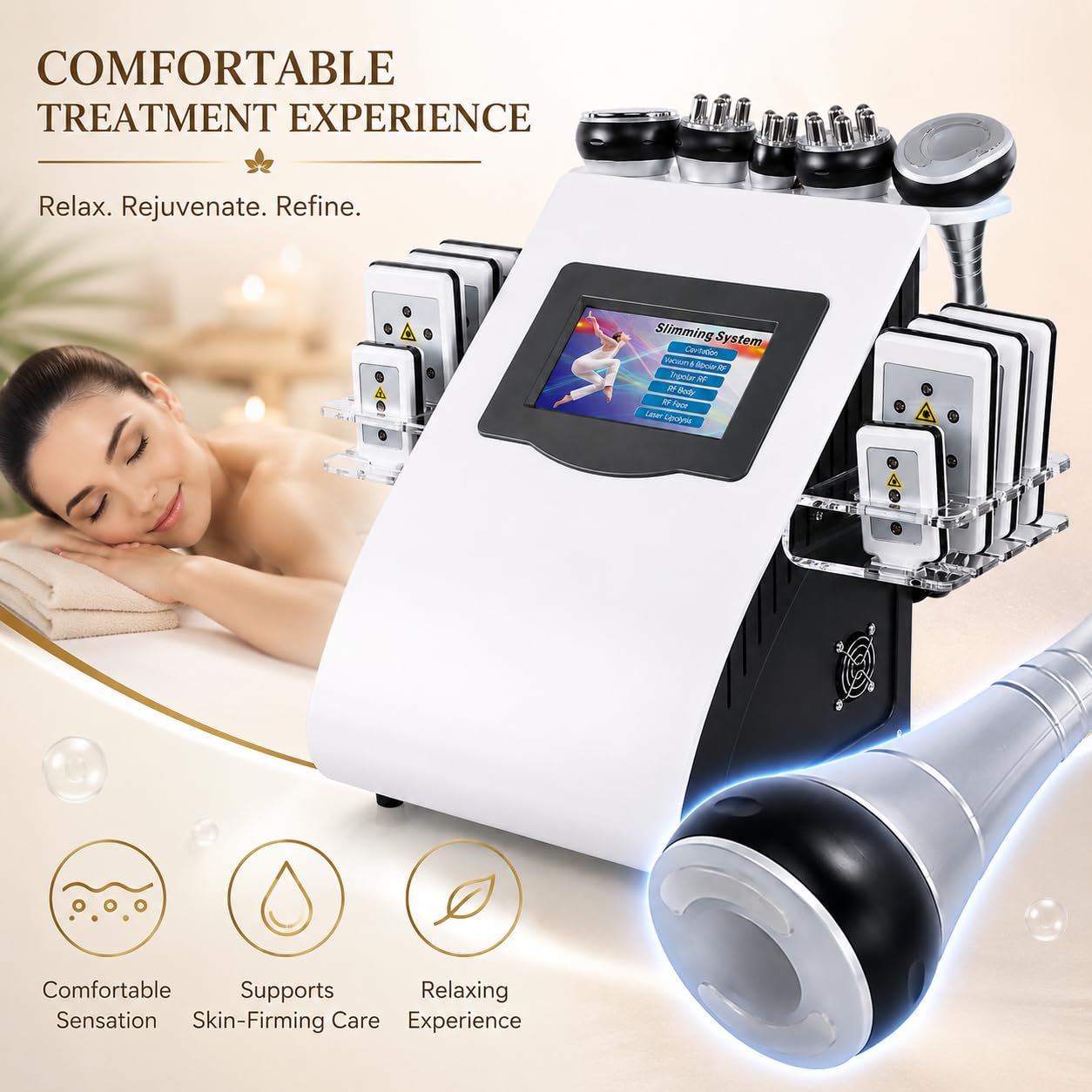 Máquina de cavitación 6 en 1: equipo multifuncional para modelar el cuerpo y belleza facial para cara, brazos, abdomen, cintura, muslos y nalgas