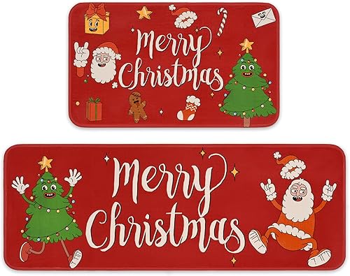 Yinhua Alfombras de cocina de Navidad para piso, lindas alfombrillas de cocina de Papá Noel con 8 calcomanías antideslizantes, alfombras de cocina disponible en Yaxa El Salvador