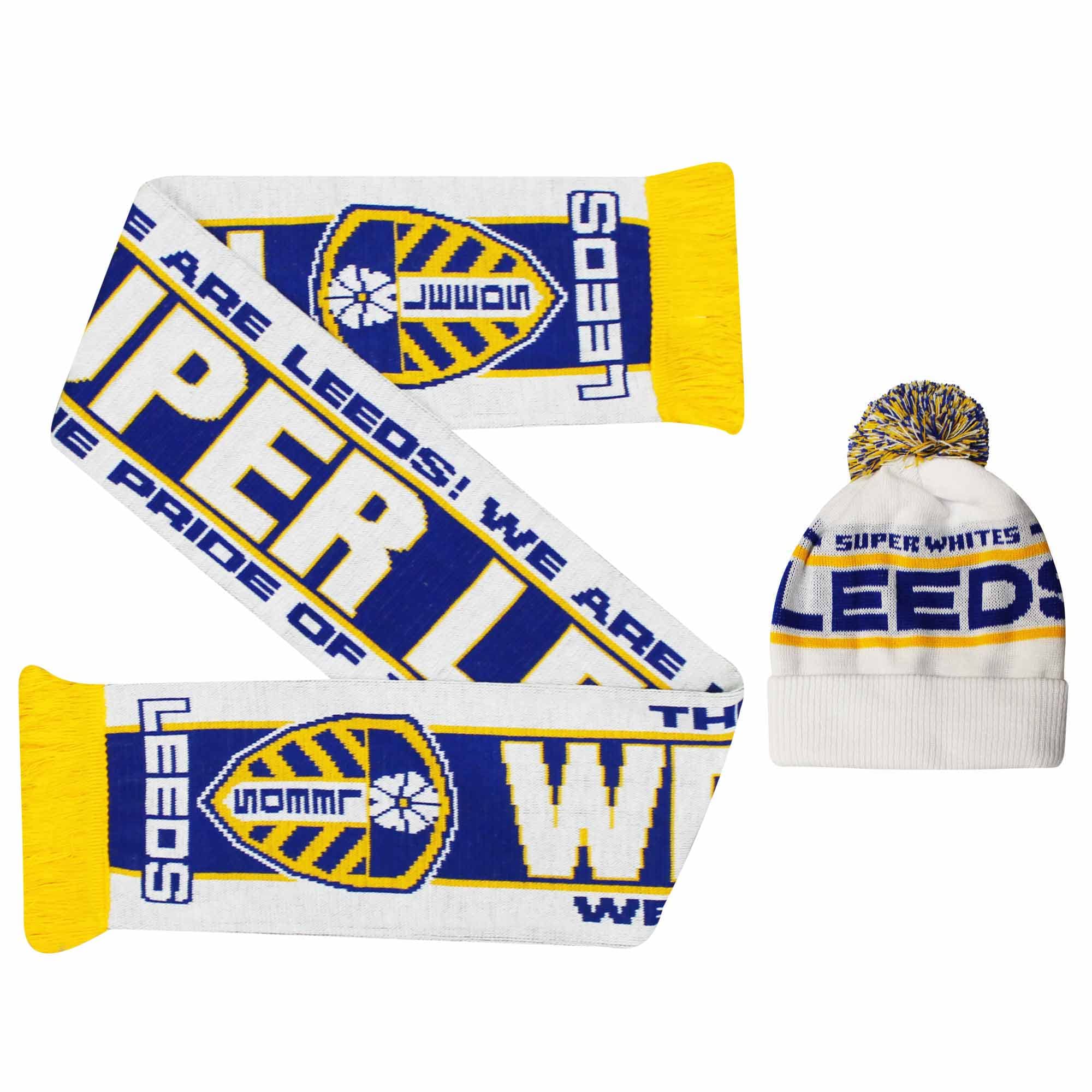 Gifts 4 All Men's Multi Leeds Fans Winter Warmers Ski Hat & Scarf Gift Set (100% Acrylic), Leeds Football Fans Match Day Gift Set, Leeds Scarf, Leeds Football Bobble Hat