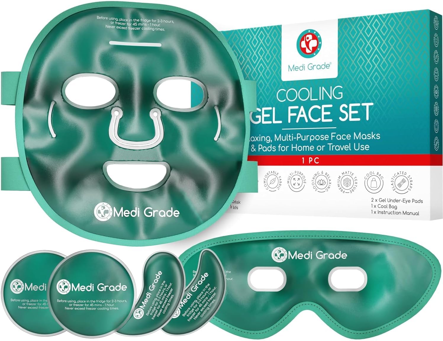 Medi Grade Cooling Ice Face Mask and Cooling Eye Mask for Puffy Eyes & Migraine