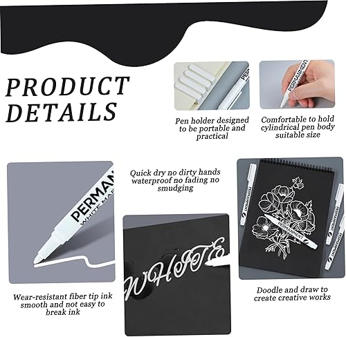 Miniatura 2 de White Paint Marker 6Pcs White Paint Pen 1MM Quick-drying Pen Waterproof Out Permanent Markers for Wood, Metal, Fabric, Plastic and Glass Marker