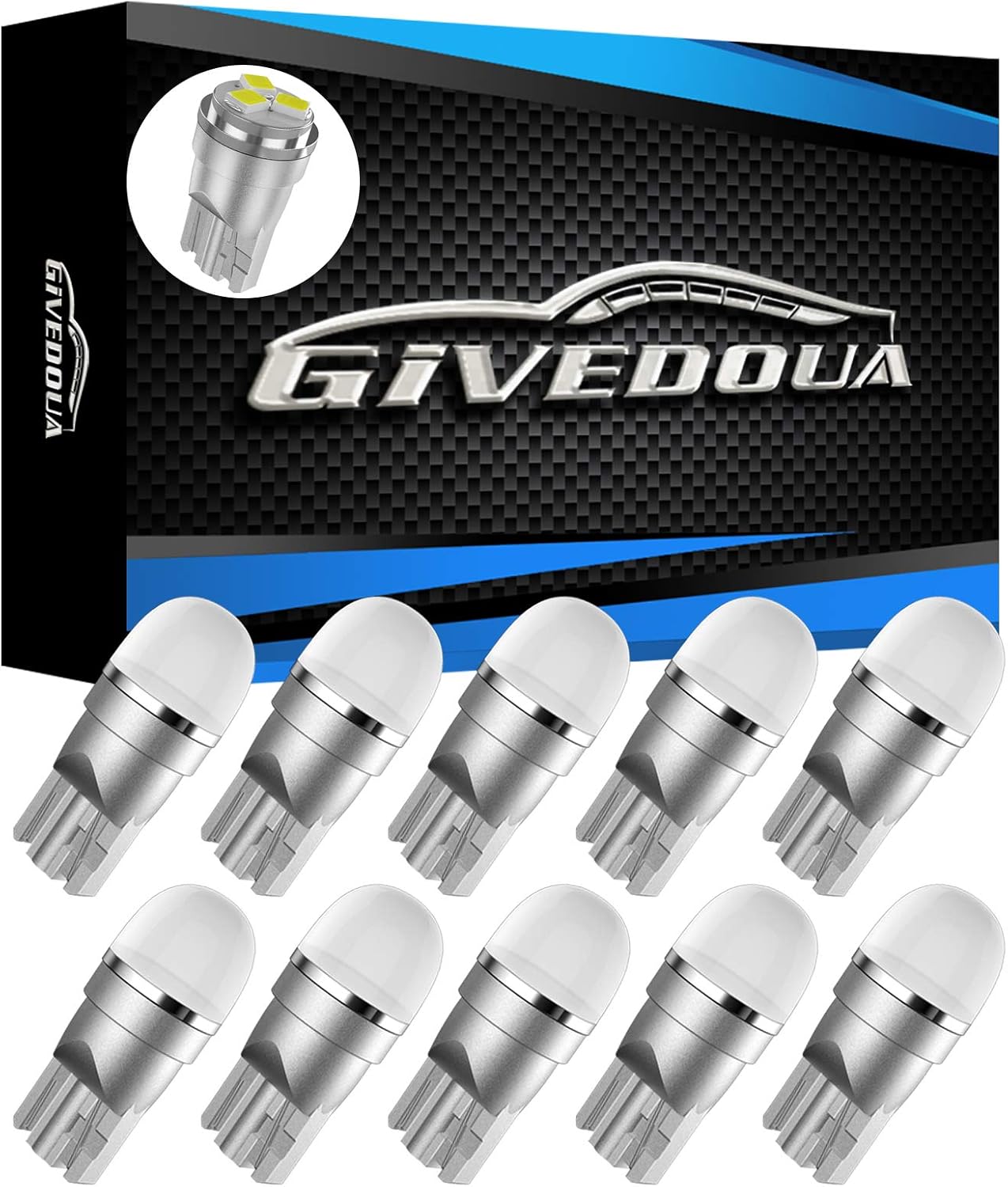 GIVEDOUA 194 Led Interior Bulbs, 168 Bulbs, 12V 24V White T10 2825, 152, 158, 159, W5W, 147, 161, 175, 184, 192, 193 Bulbs for Dome Light Map Light Courtesy Trunk License Light ,Pack of 10 PCS