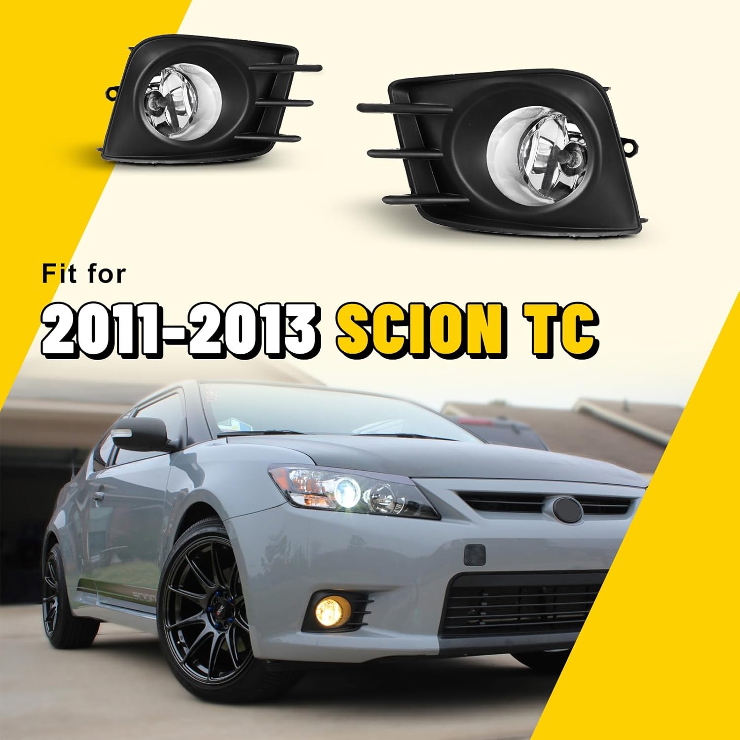 Fog Lights Fit for Scion TC 2011 2012 2013 with H11 12V55W Bulbs OEM Fog Lamps Assembly Include Wiring Kit & Switch-1 Pair (Clear Glass Lens)