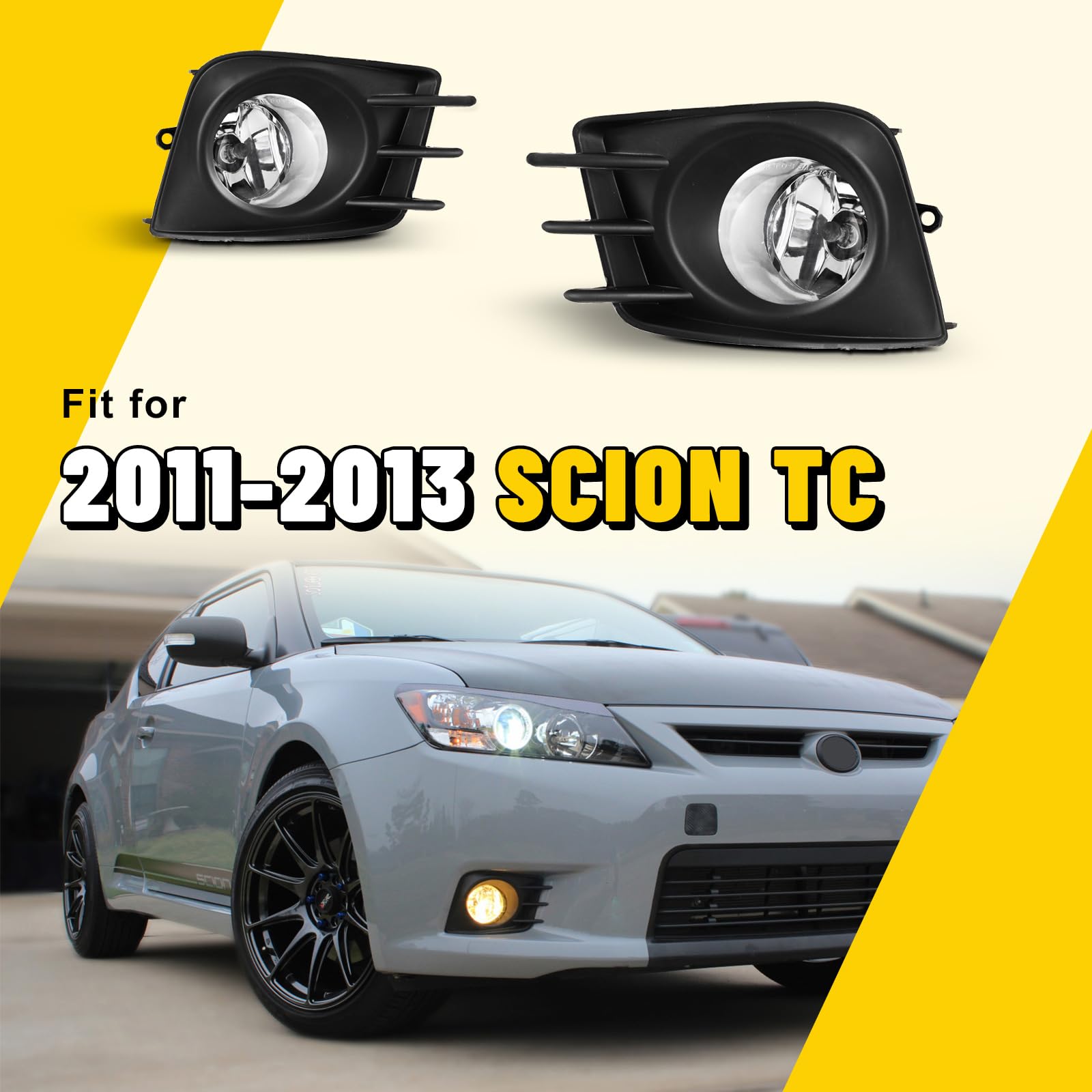 AUTOFREE Fog Lights Fit for Scion TC 2011 2012 2013 with H11 12V55W Bulbs OEM Fog Lamps Assembly Include Wiring Kit & Switch-1 Pair (Clear Glass Lens)