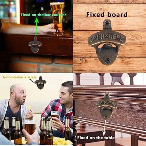 Miniatura 4 de Abrebotellas de 15 piezas de montaje en pared para bar rústico vintage o restaurante. Abrebotellas de cerveza vintage, adecuado para bares, hoteles