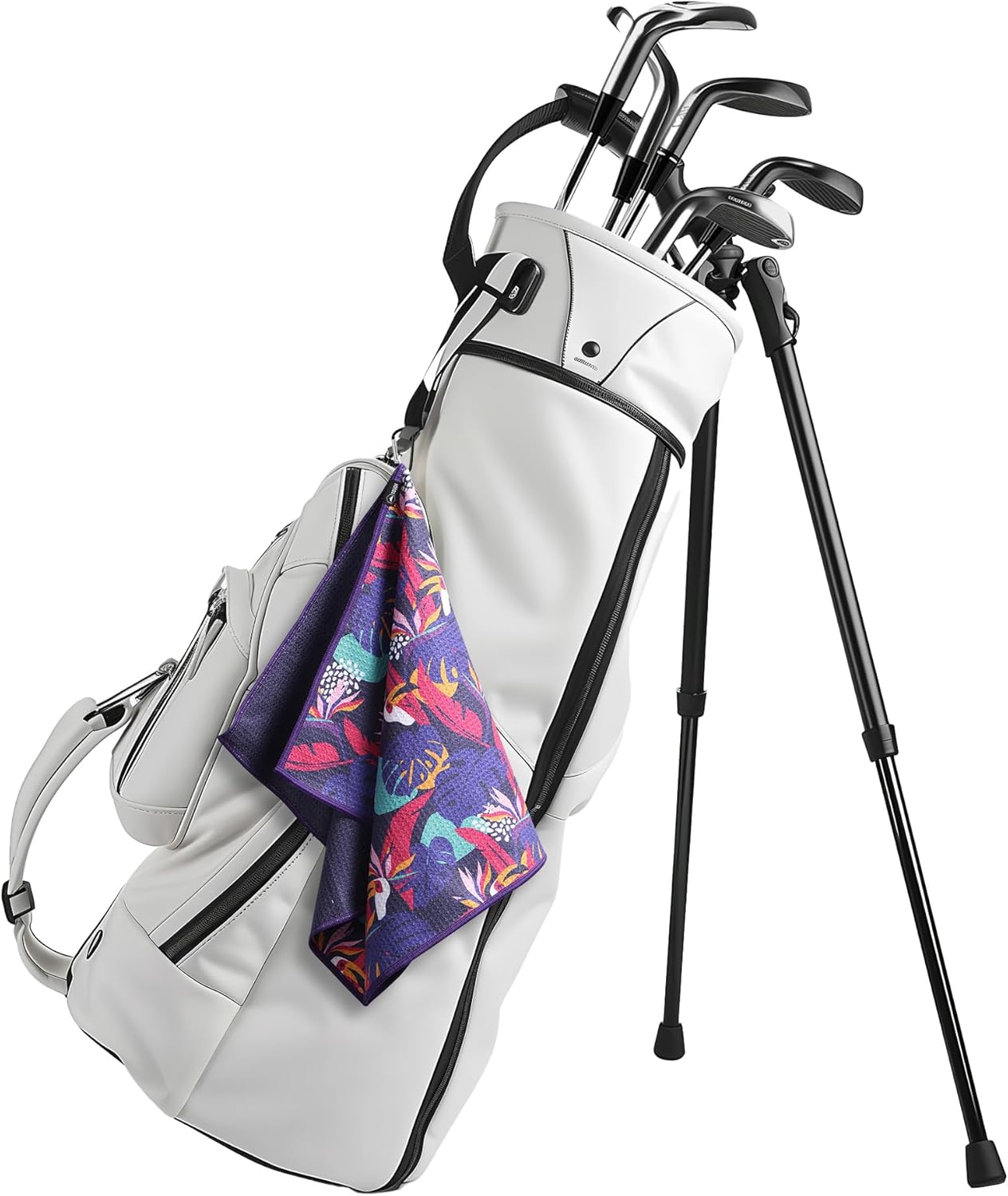 Tough Outdoors Golf Towel - 15"x 25" Microfiber Golf Bag Towel with Clip - Waffle Texture, High Absorbency, Tropical Purple