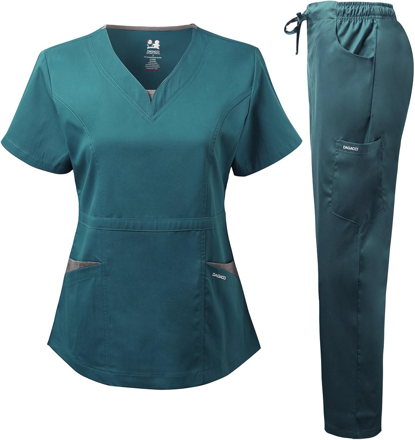 Dagacci Medical Uniform Women's Scrubs Set Stretch Split Contrast Net and Pocket