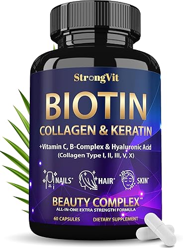 Suplementos de biotina con ácido hialurónico, queratina y colágeno, vitaminas para el crecimiento del cabello para mujeres, uñas y piel saludables,