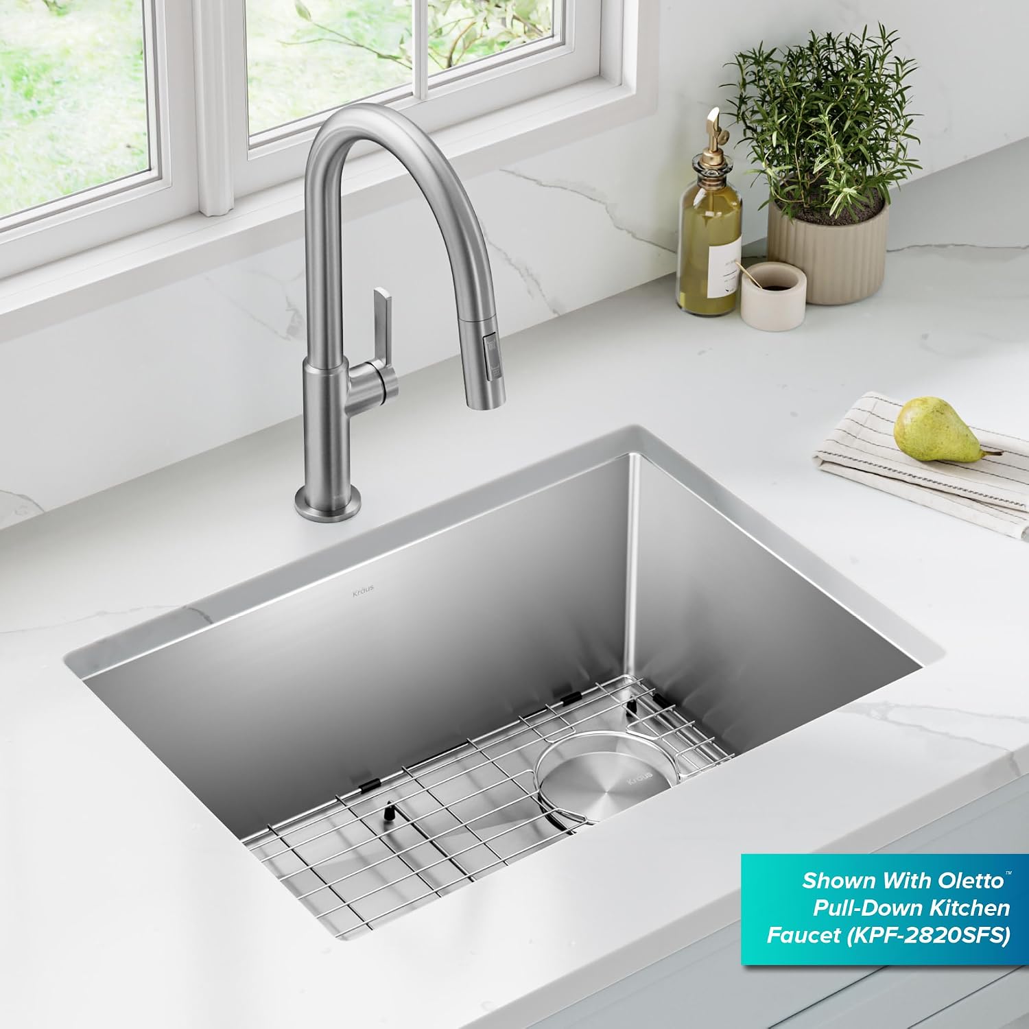 Kraus KHU111-25 Standart PRO 16 Gauge Undermount Single Bowl Stainless Steel Kitchen Sink, 25 Inch