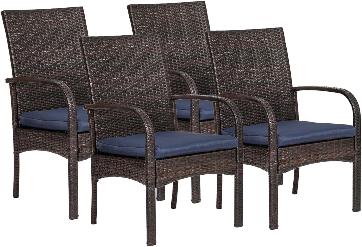 Outdoor Wicker Patio Dining Chairs with Padded Cushions Set of 4: Porch Rattan Chairs Club Chairs with High Back and Deep Seating 350lbs, Brown
