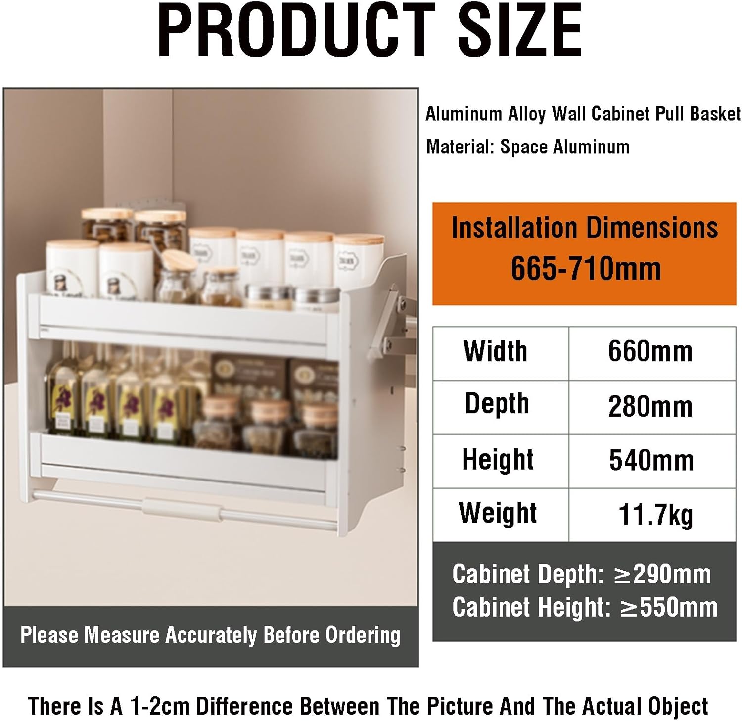 Pull Down Cabinet Shelf,Pull Down Kitchen Shelf Lifting Basket,Retractable Storage Shelf,Space Saving,Suitable for Kitchen Bar and Cafe Cabinets,Load Capacity 20kg (Size : 760x280x540mm) ()