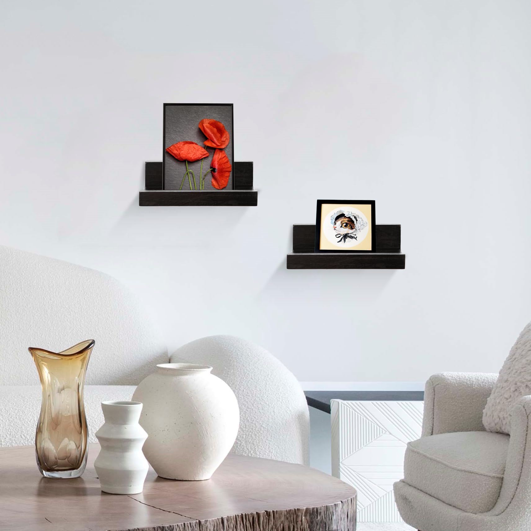 Z metnal Small Floating Shelves, Mini Natural Wooden Display Wall Shelf for Picture Ledge Black, Wall Mounted, 20 x 14cm, 2 Pcs - Image 3