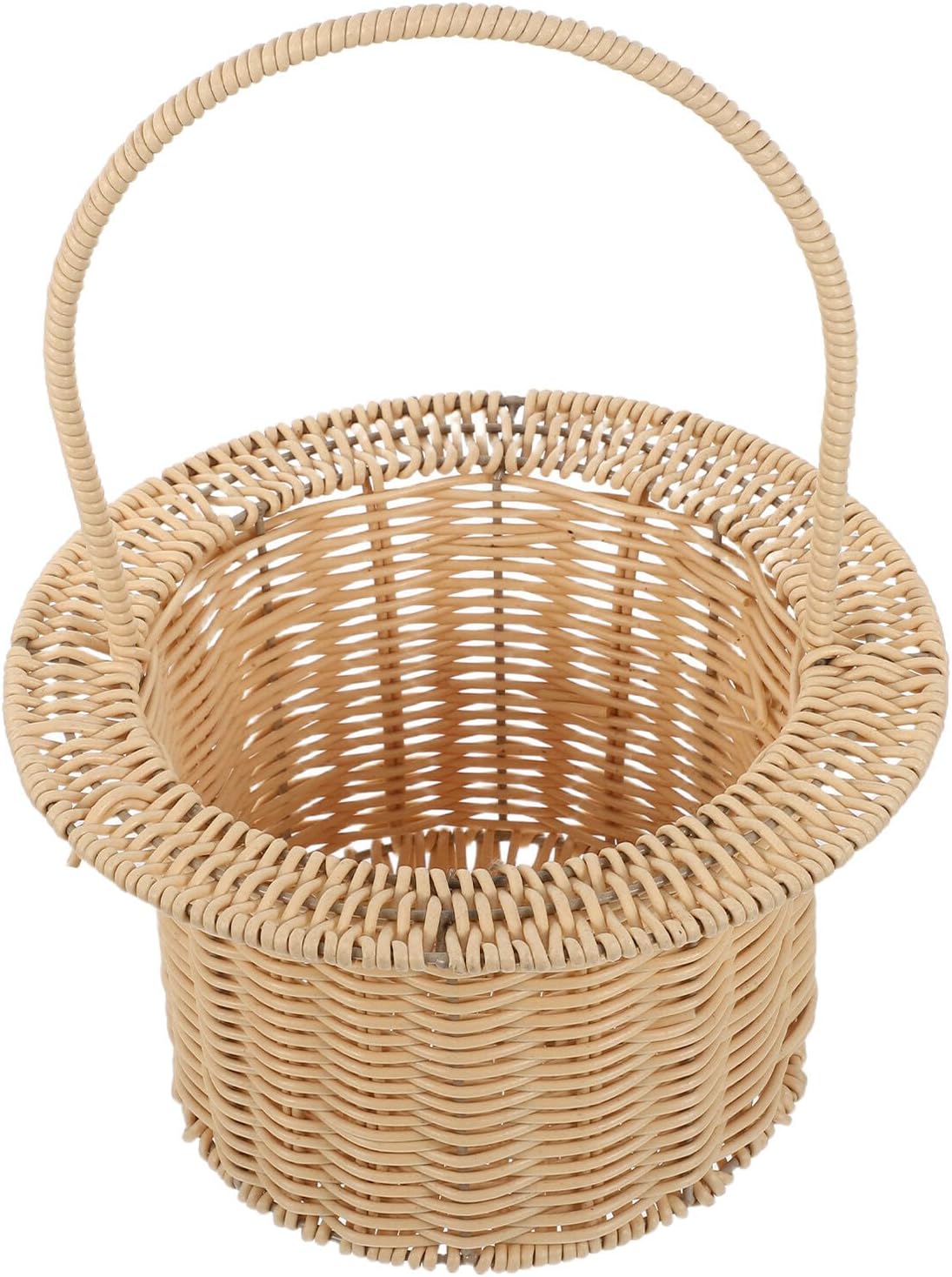 jojofuny Woven Imitation Rattan Flower Girl Basket Large Rustic Wedding Flower Holder with Handle Handmade Decorative Basket for Ceremony Garden Picnic