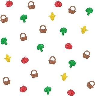 120 Vegetable Party Confetti, Gold Glitter Corn Table Confetti, Tomato Sign Paper Confetti for Farmer Birthday Party, Vegetable Cut Out for Farm Themed Party Table Decoration