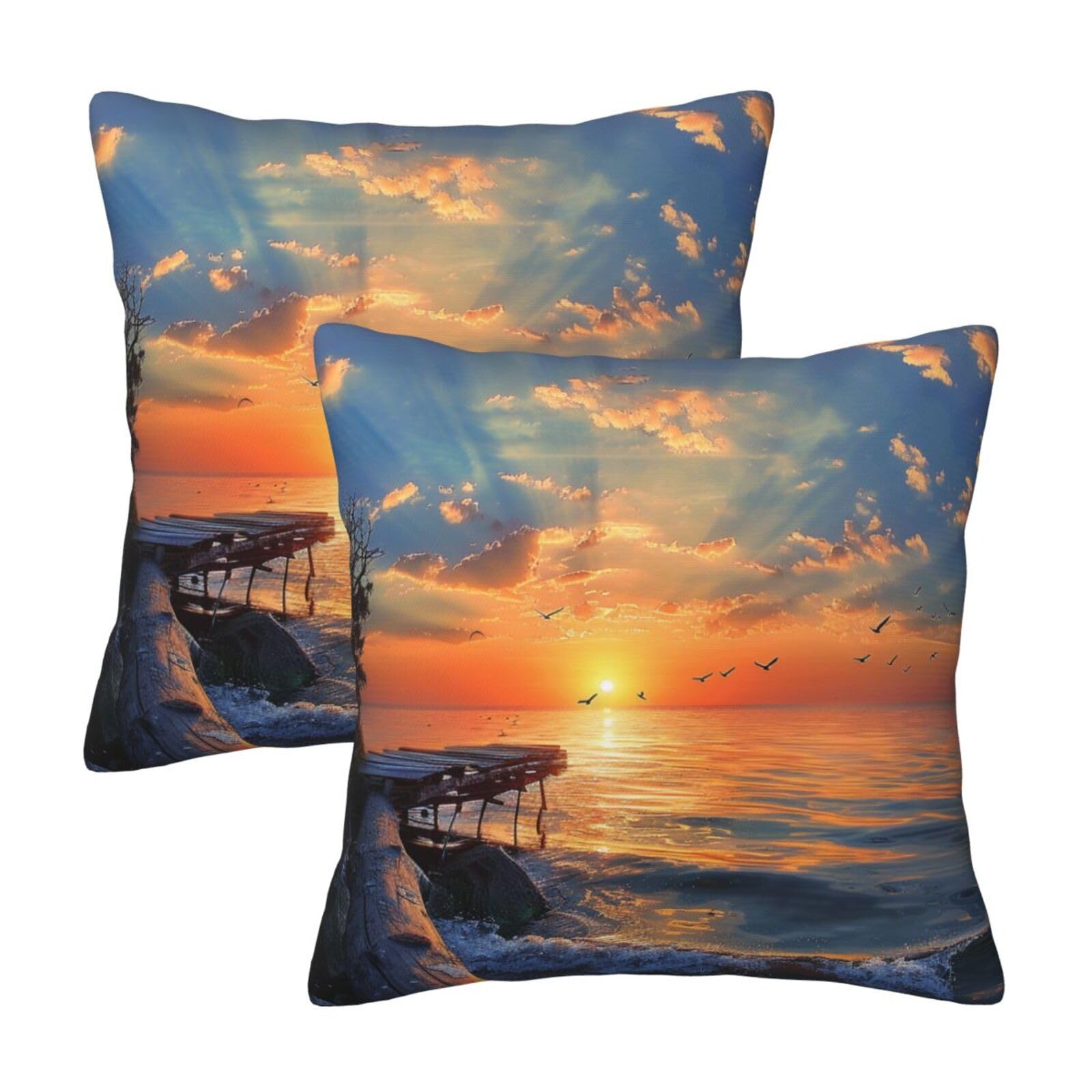 kkvhhyuo Sunset scenery Print Pillow Covers Set of 2, Square Decorative Cushion Covers with Hidden Zipper, Throw Pillow Cases for Living Room Sofa Bed Chair, 50x50 cm